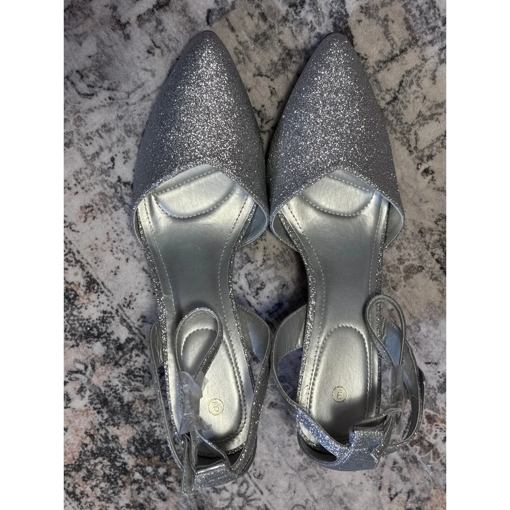 Womens‎ Silver Glitter DOrsay Ankle Strap Heels Shoes Size 9 new